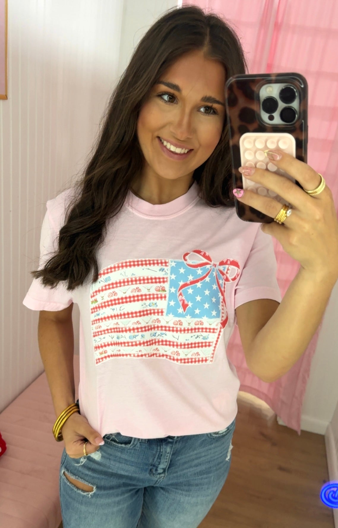 Preppy pink USA flag tee
