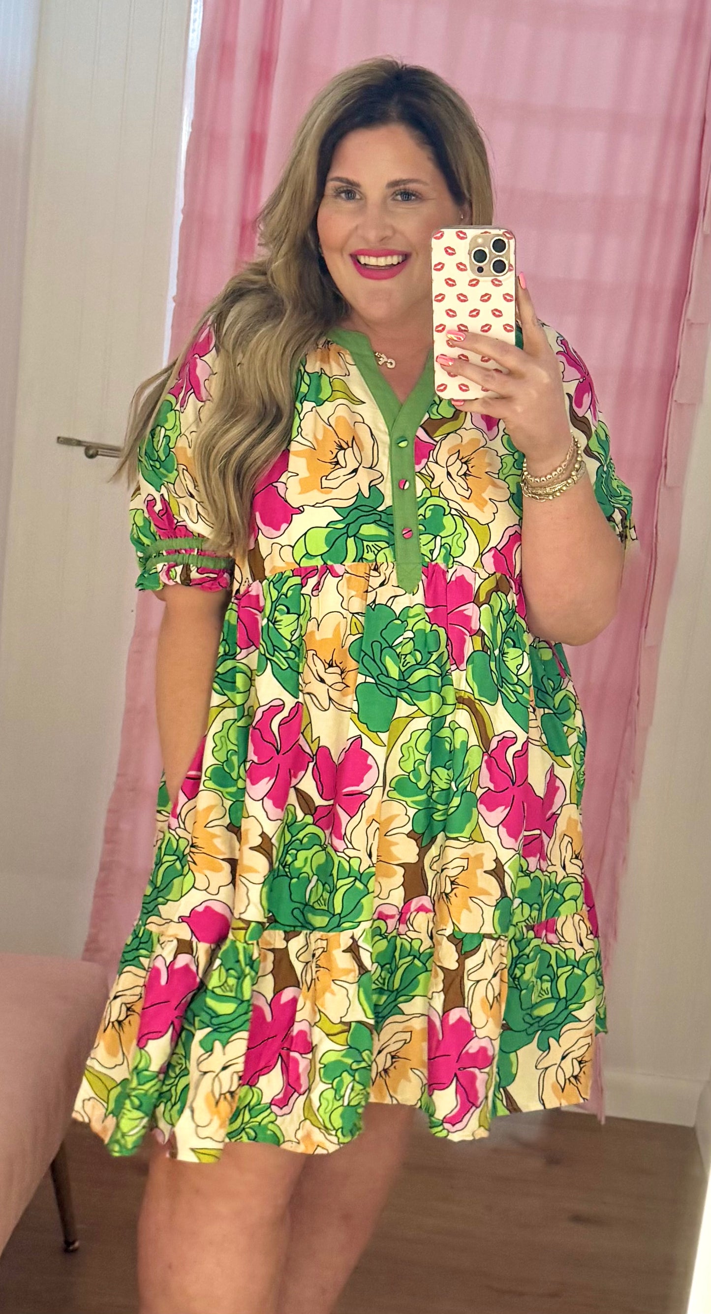 Plus floral green mix short dress