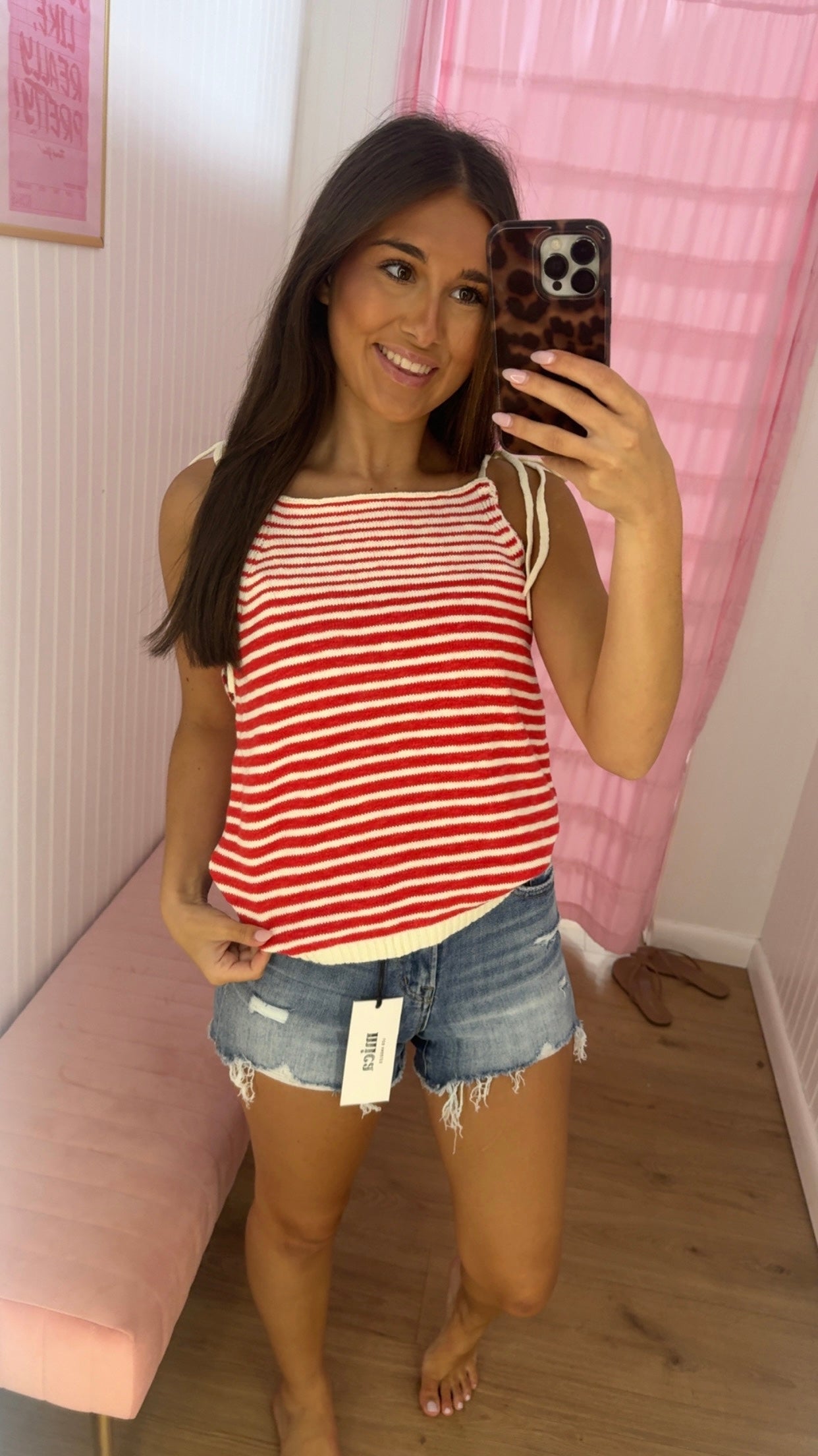 Red stripe tie-strap tank