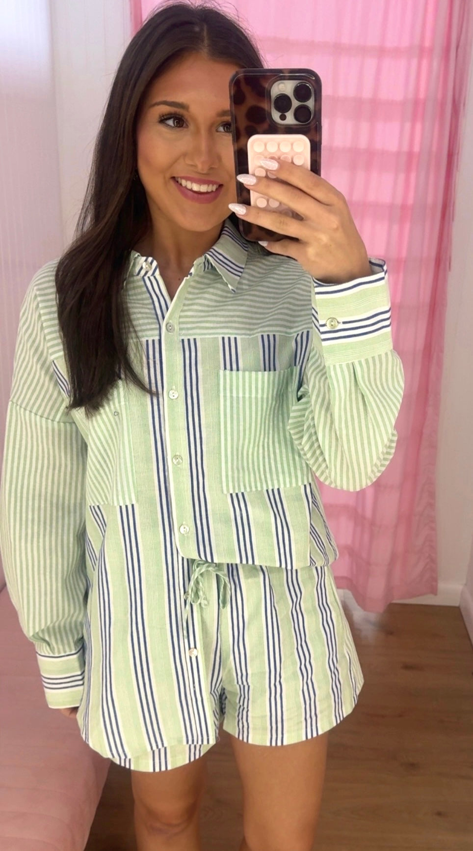 Blue/Mint striped short set