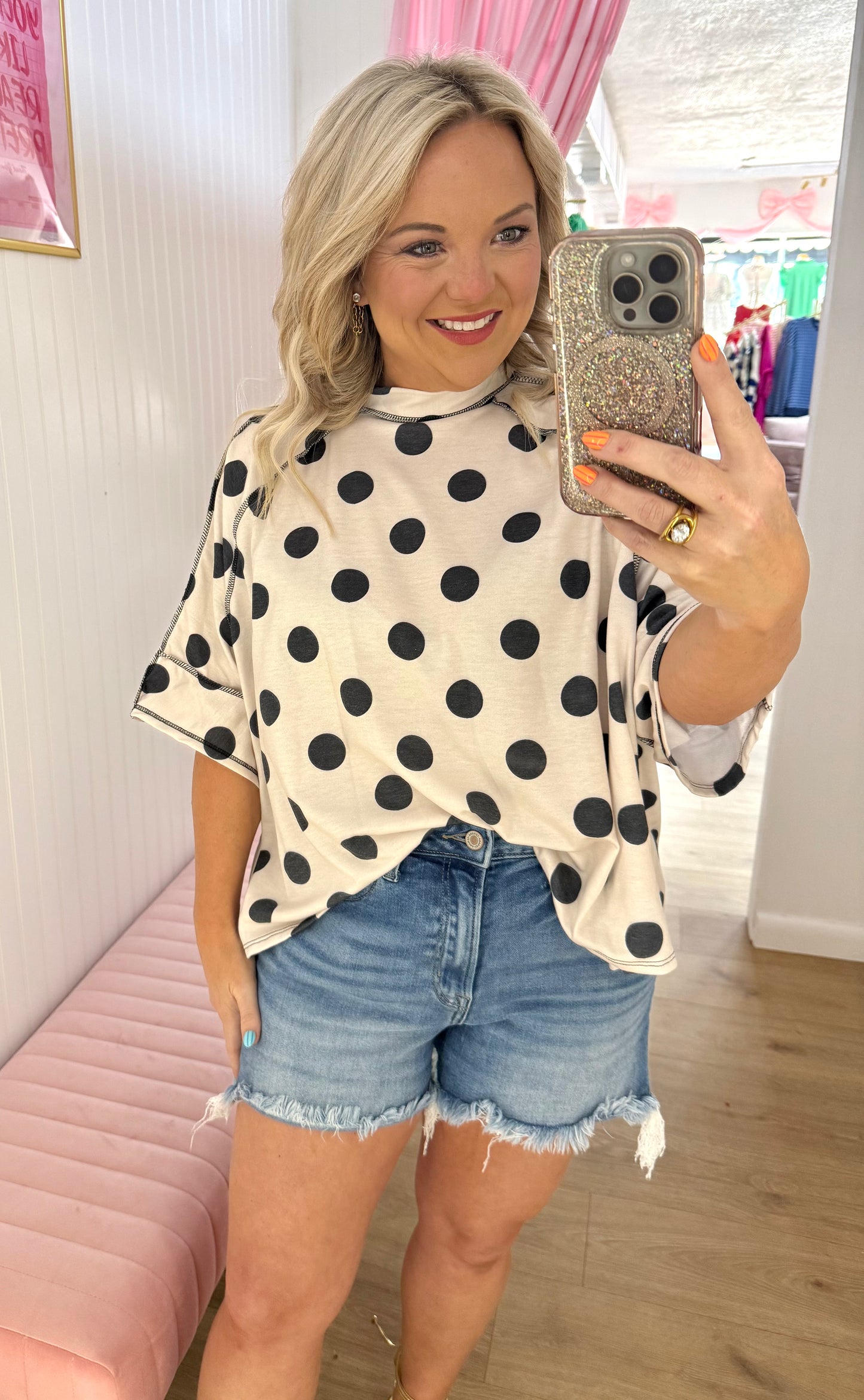 Short sleeve polka dot top