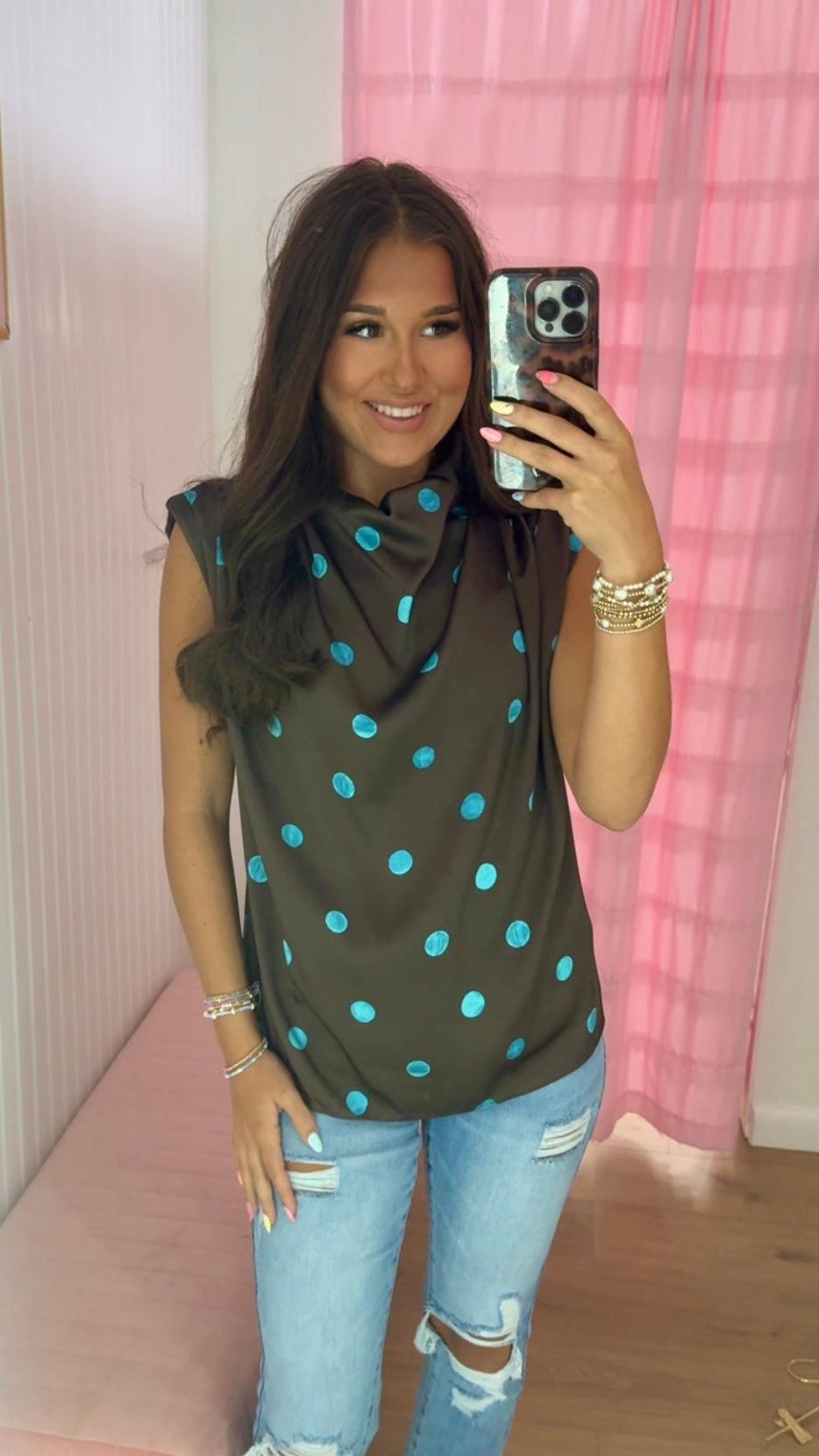 Polka dot mock neck top