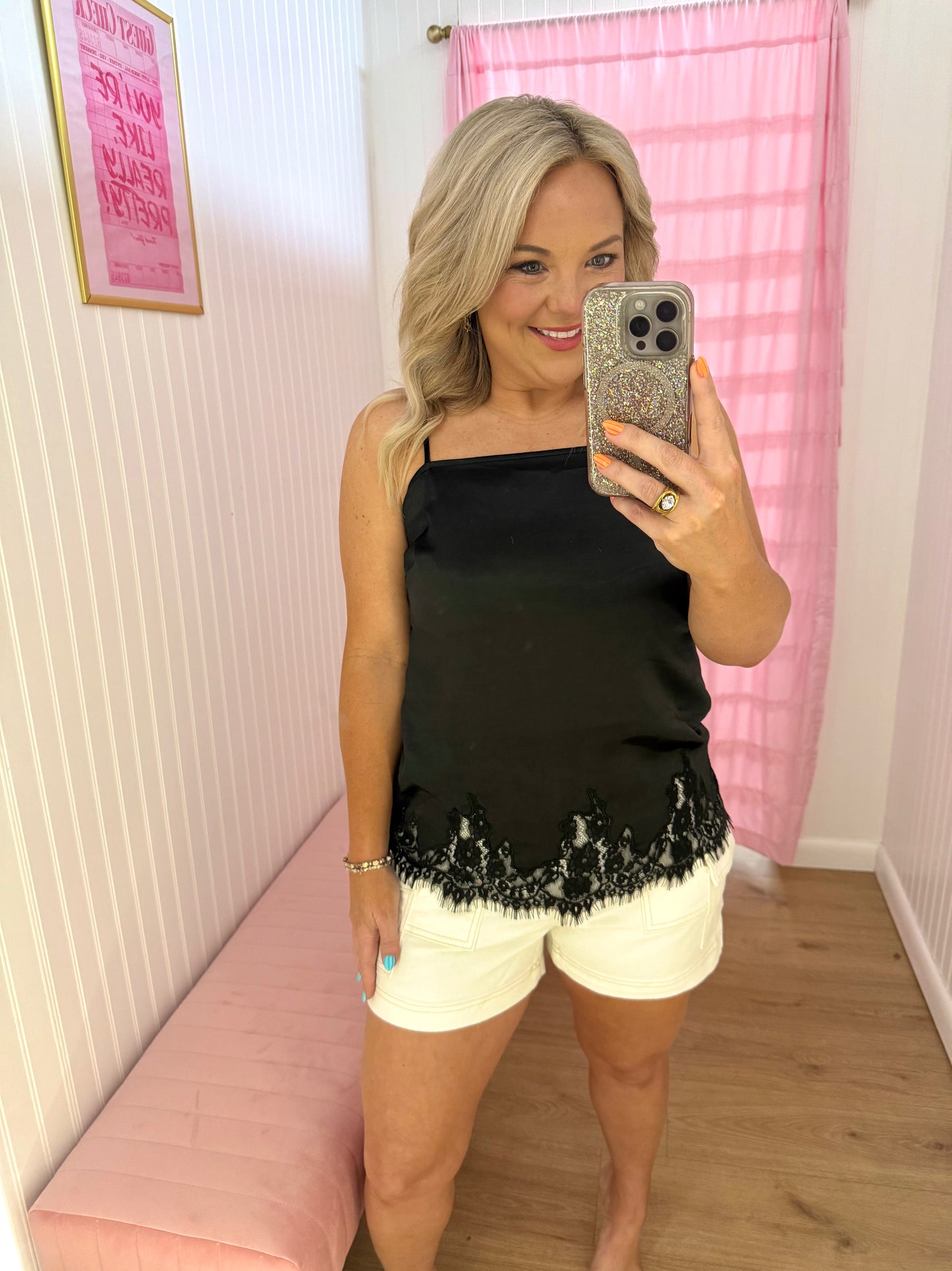 Black lace trim camo top
