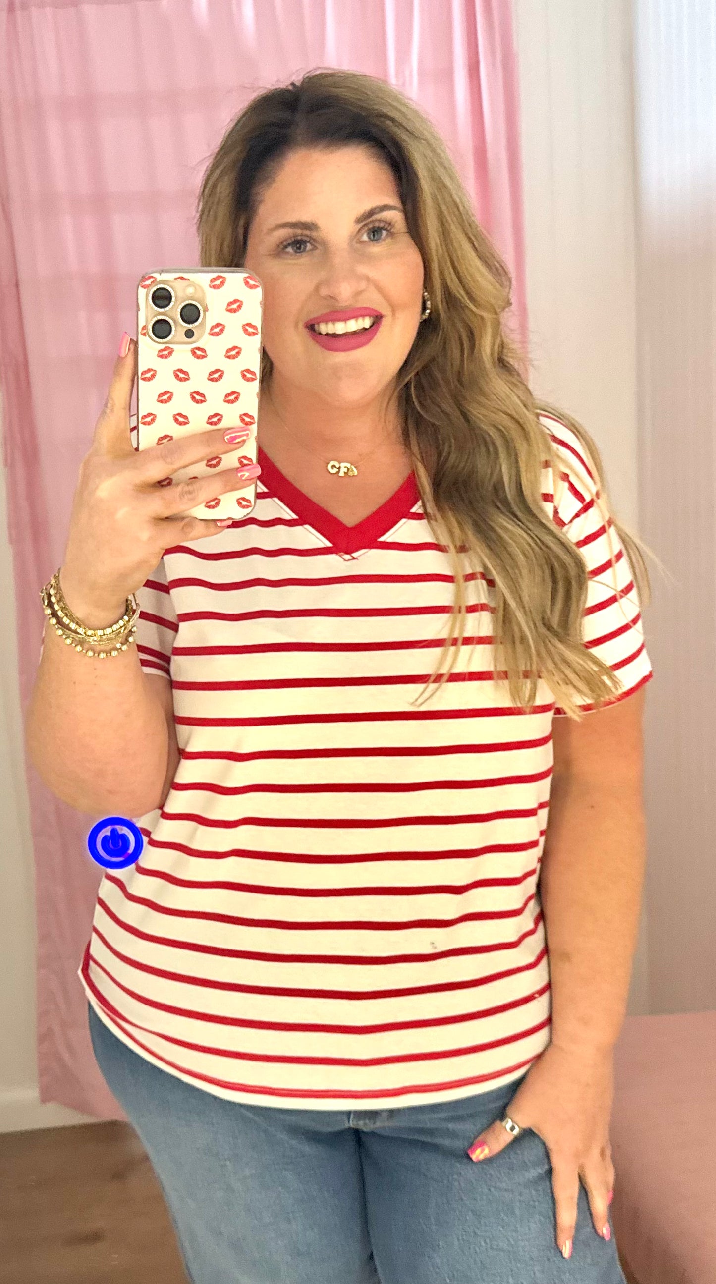 Plus stripe v neck shirt