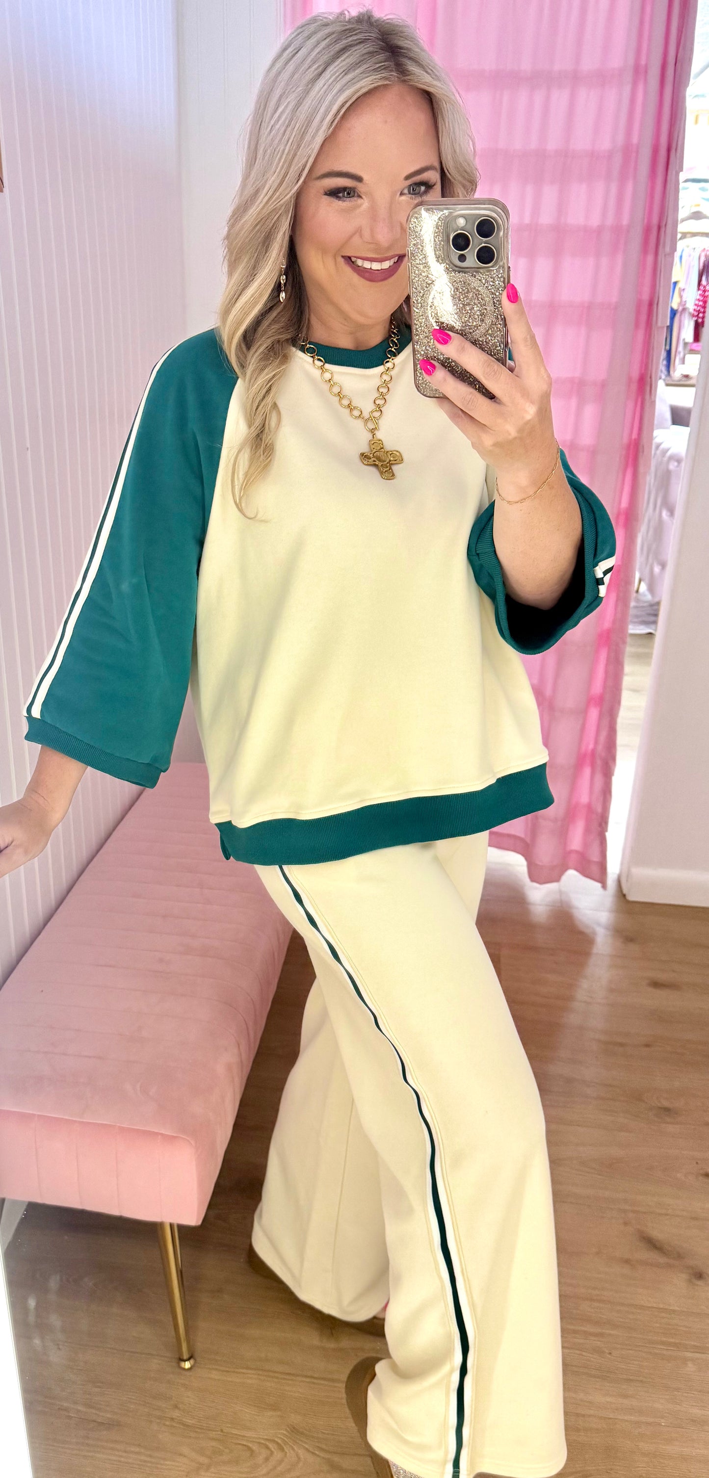 Green/cream varsity set