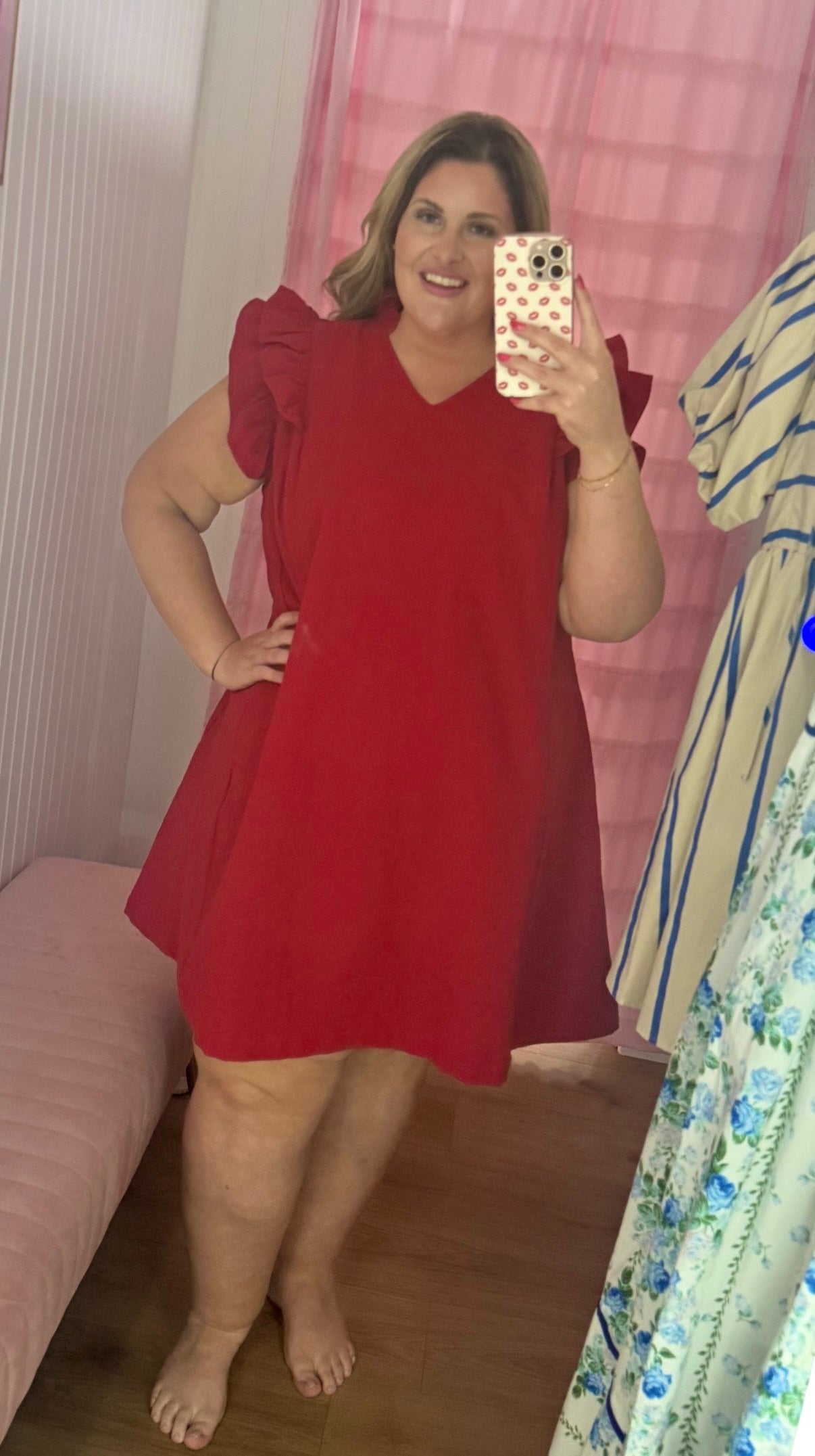 Plus size ruffle sleeve short dress