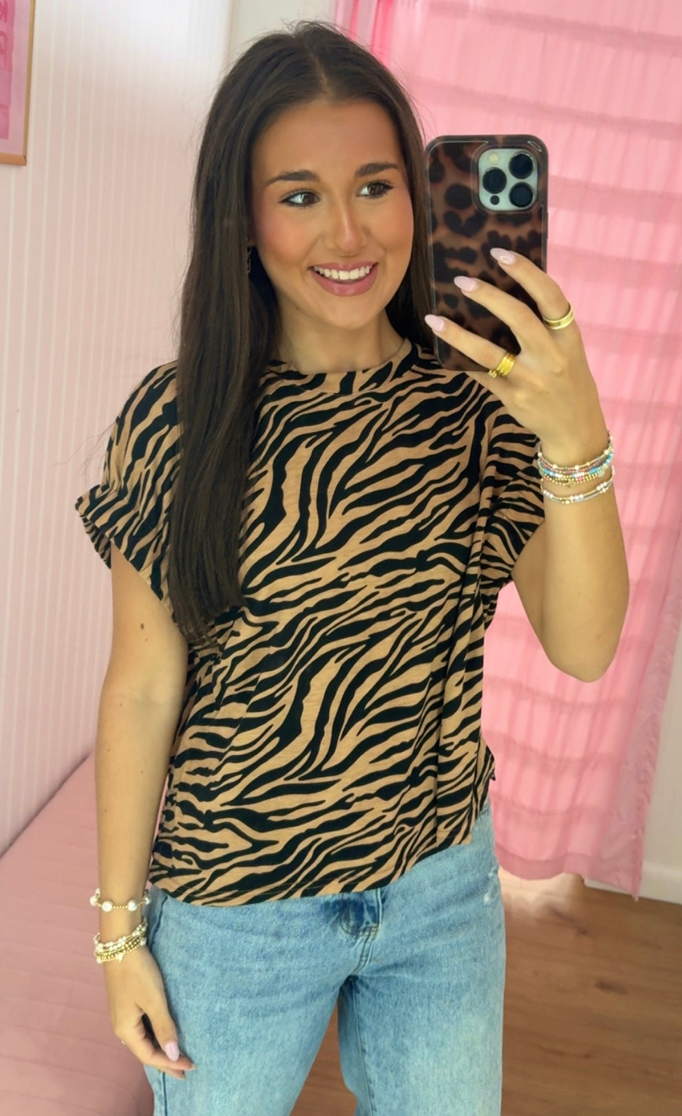 Leopard elastic sleeve top