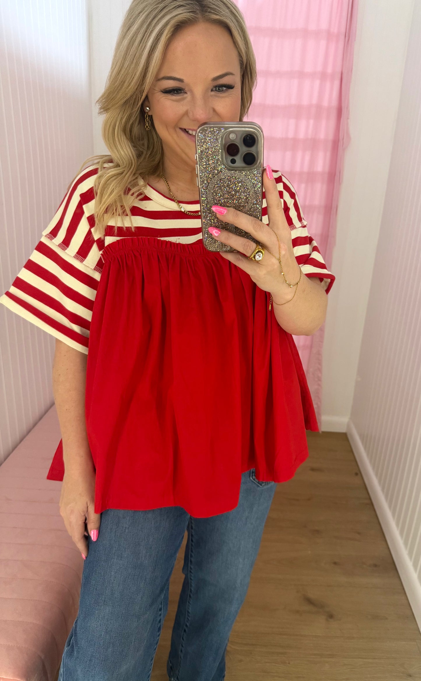 Red stripe detail top