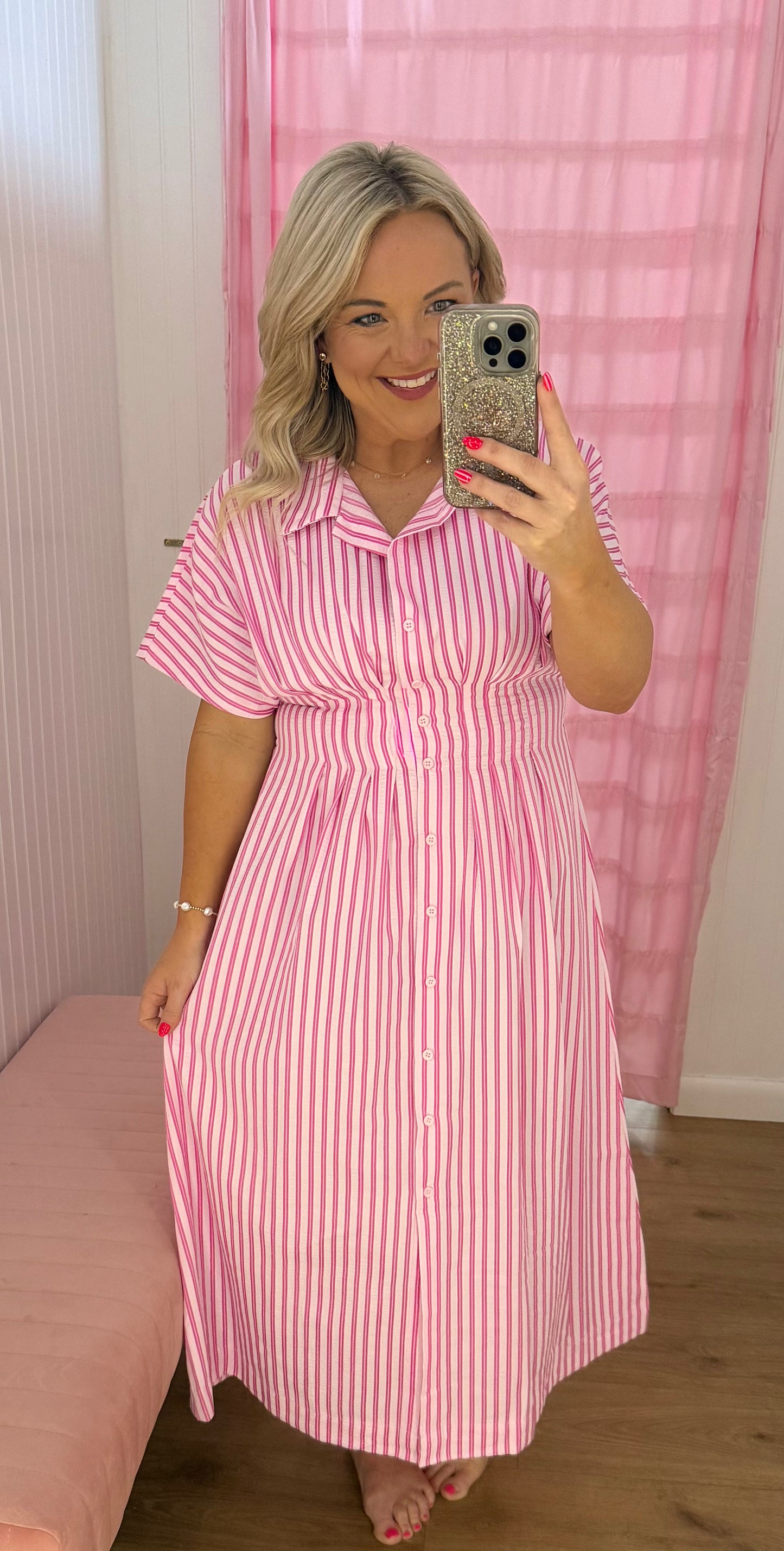 Pink stripe midi dress