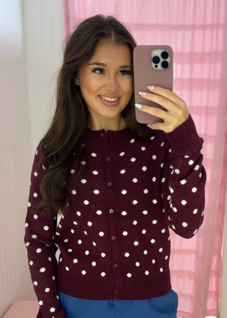 Polka dot maroon cardigan