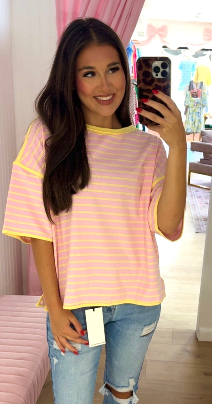 Pink and yellow striped top