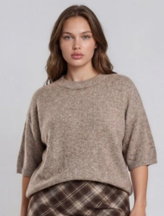 Plus tan heathered half sleeve top
