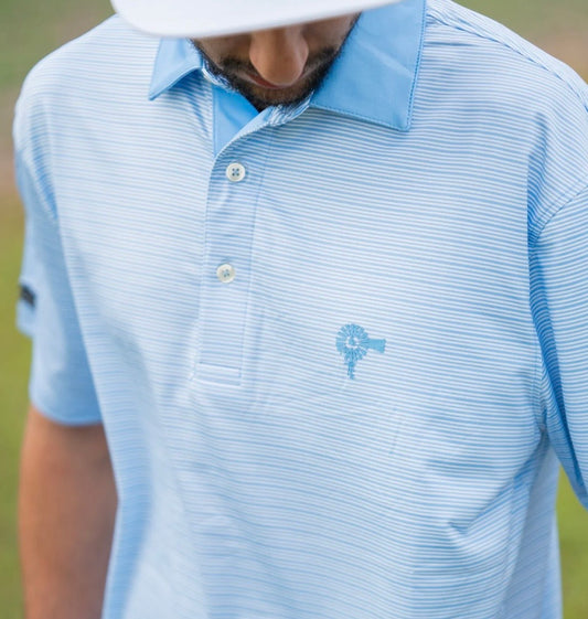 Blue stripe performance polo