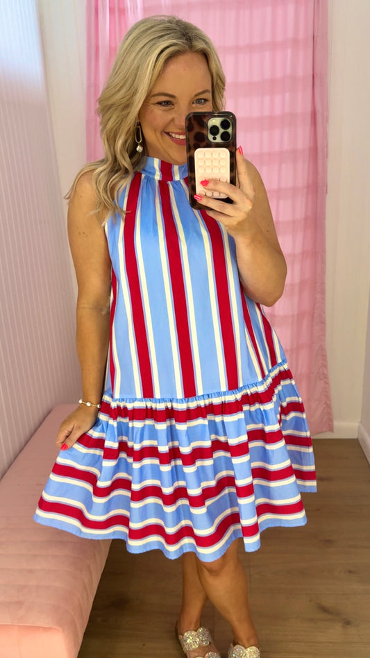 Red blue stripe dress