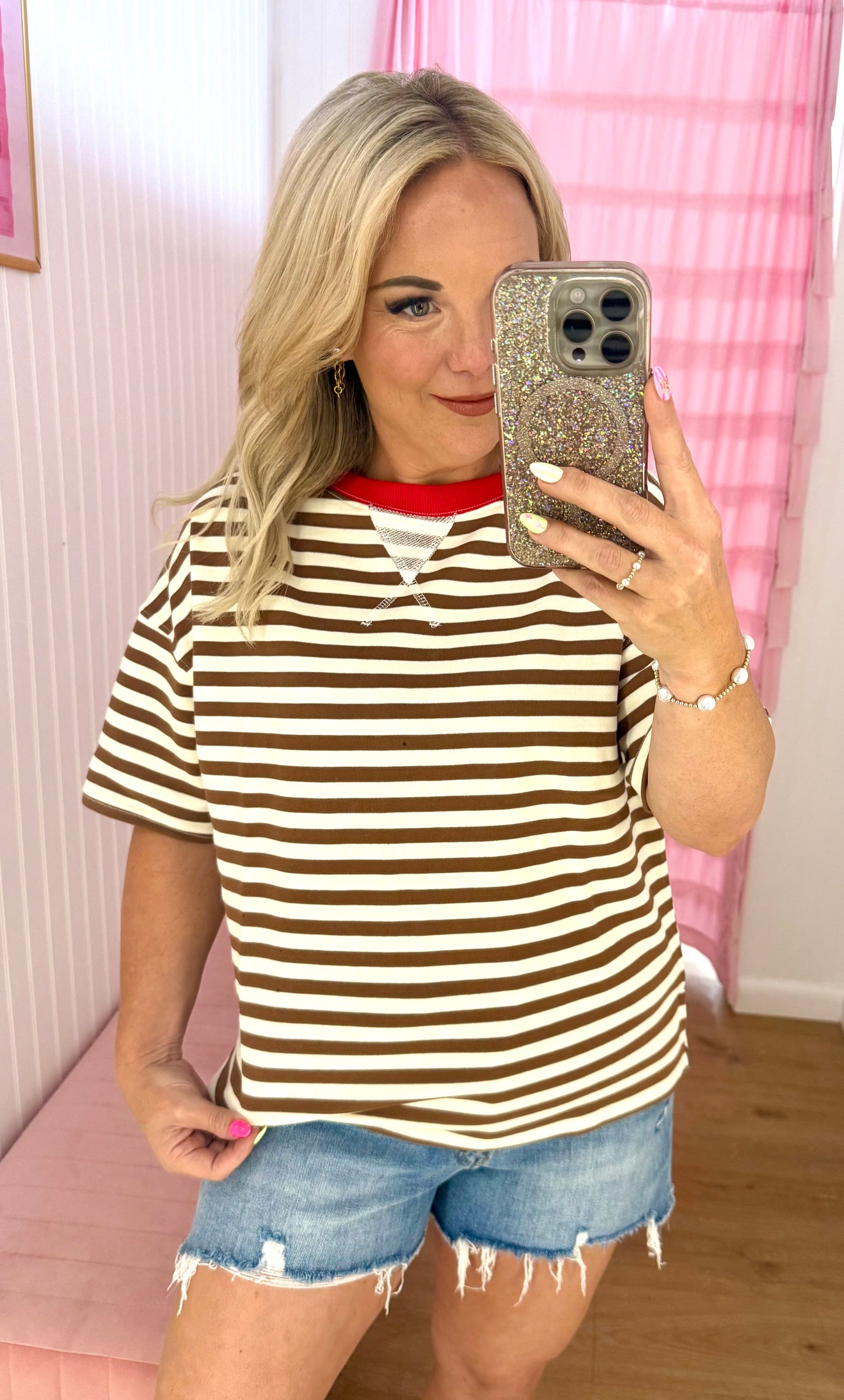 Brown/red stripe t shirt