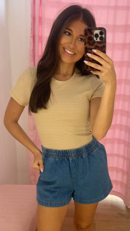 Striped ribbed crew neck tee