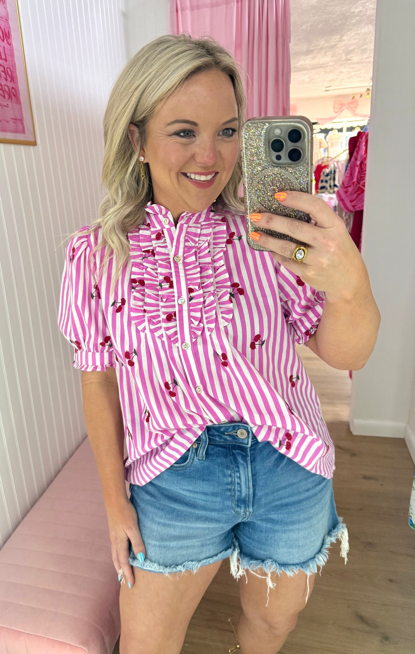 Pink cherry striped blouse