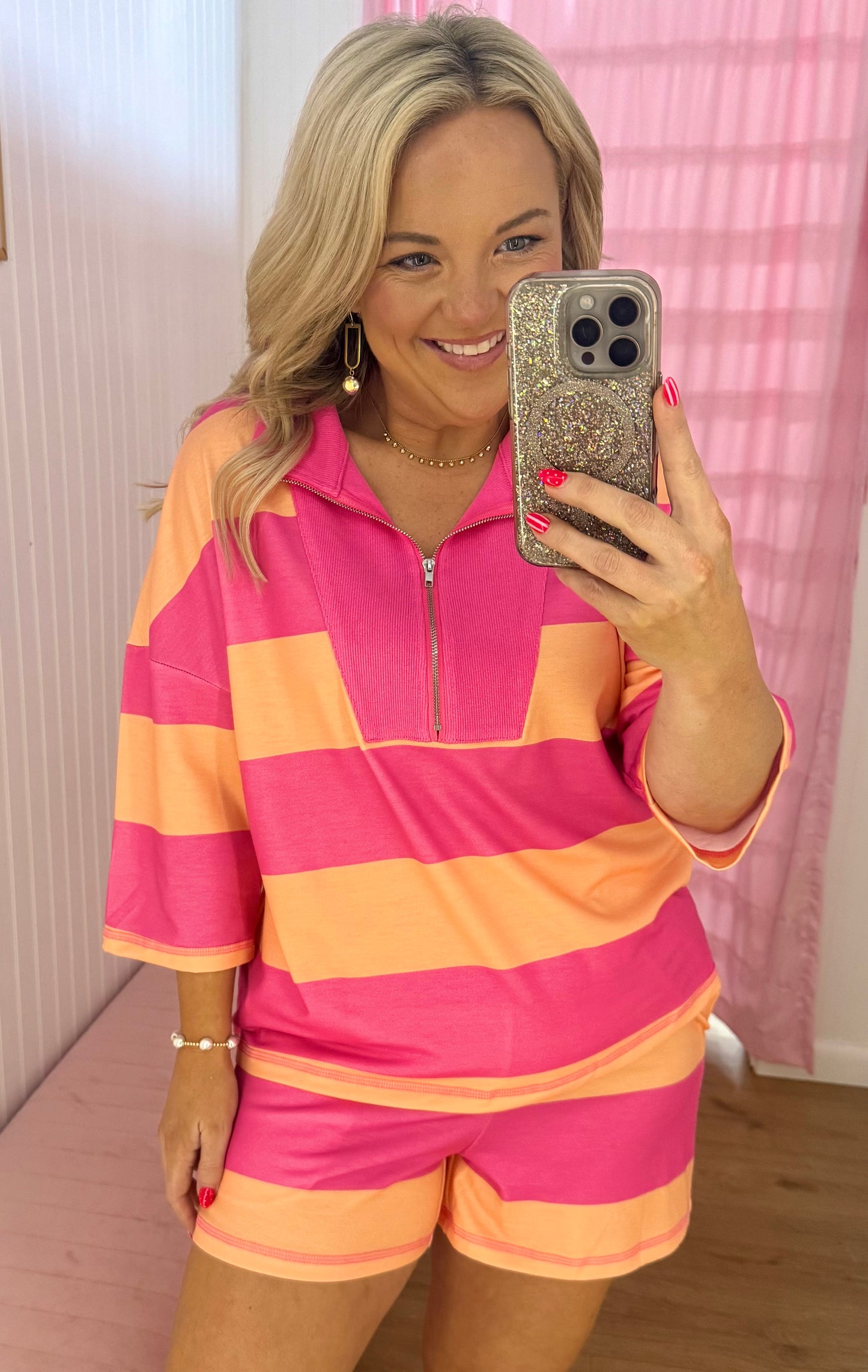 Stripe collared short set