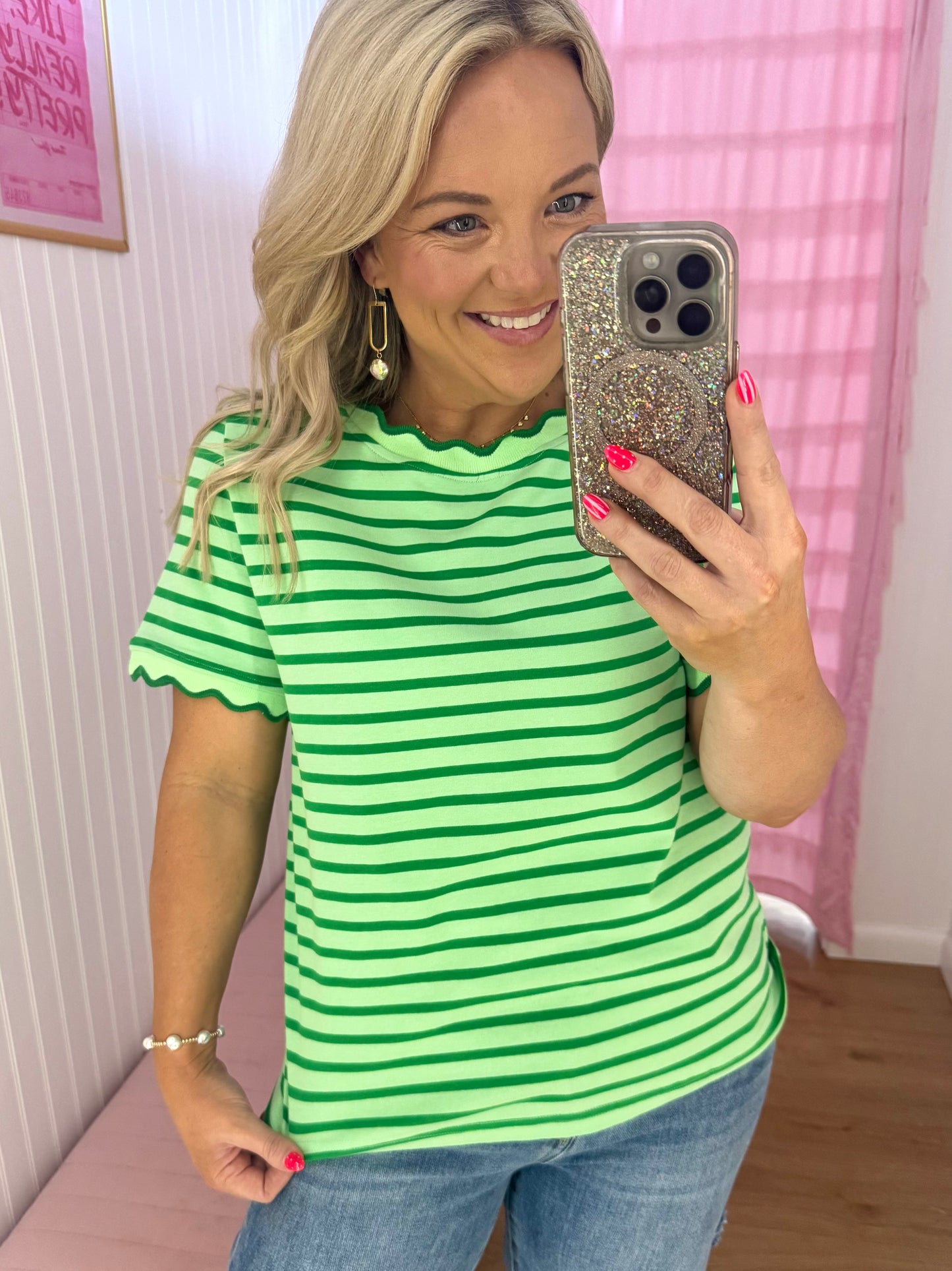 Scalloped stripe top