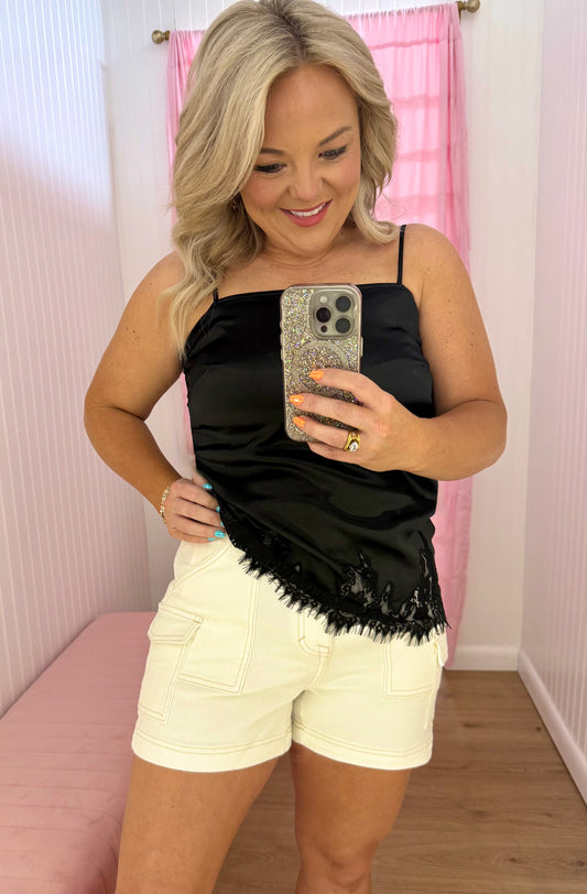 White risen shorts
