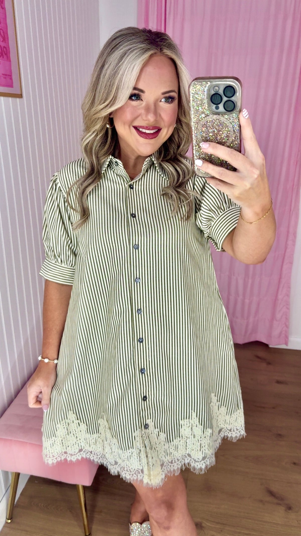 Short olive lace bottom dress