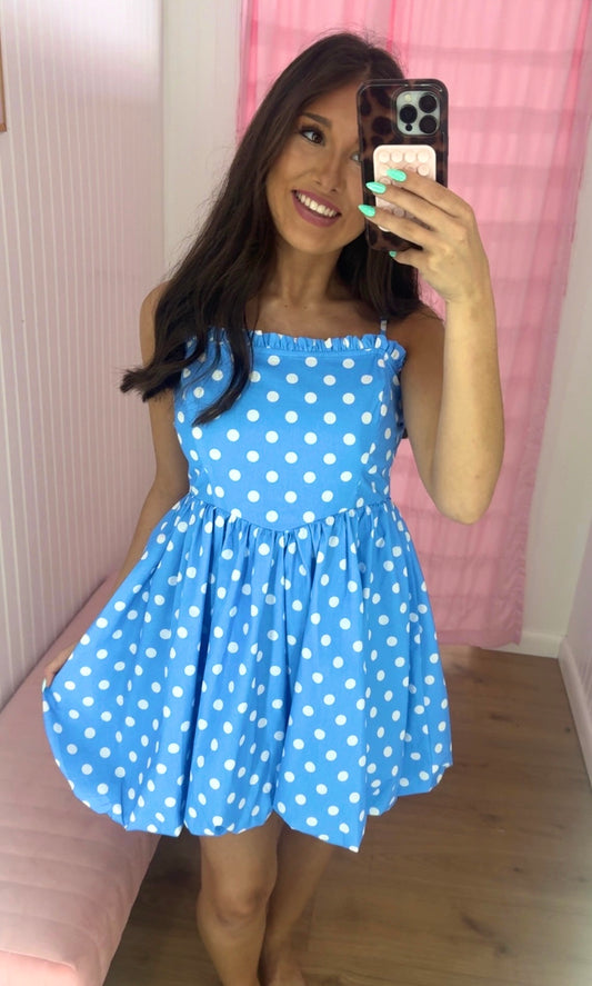 Blue polka dots bubble dress