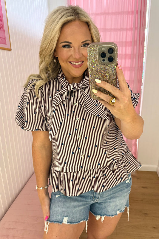 Maroon polka dot tie top