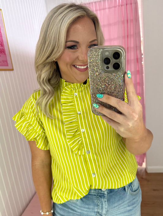 Lime stripe short sleeve top