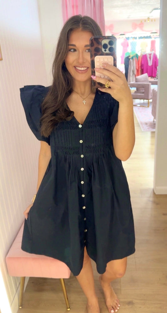 Black ruffle sleeve short dress