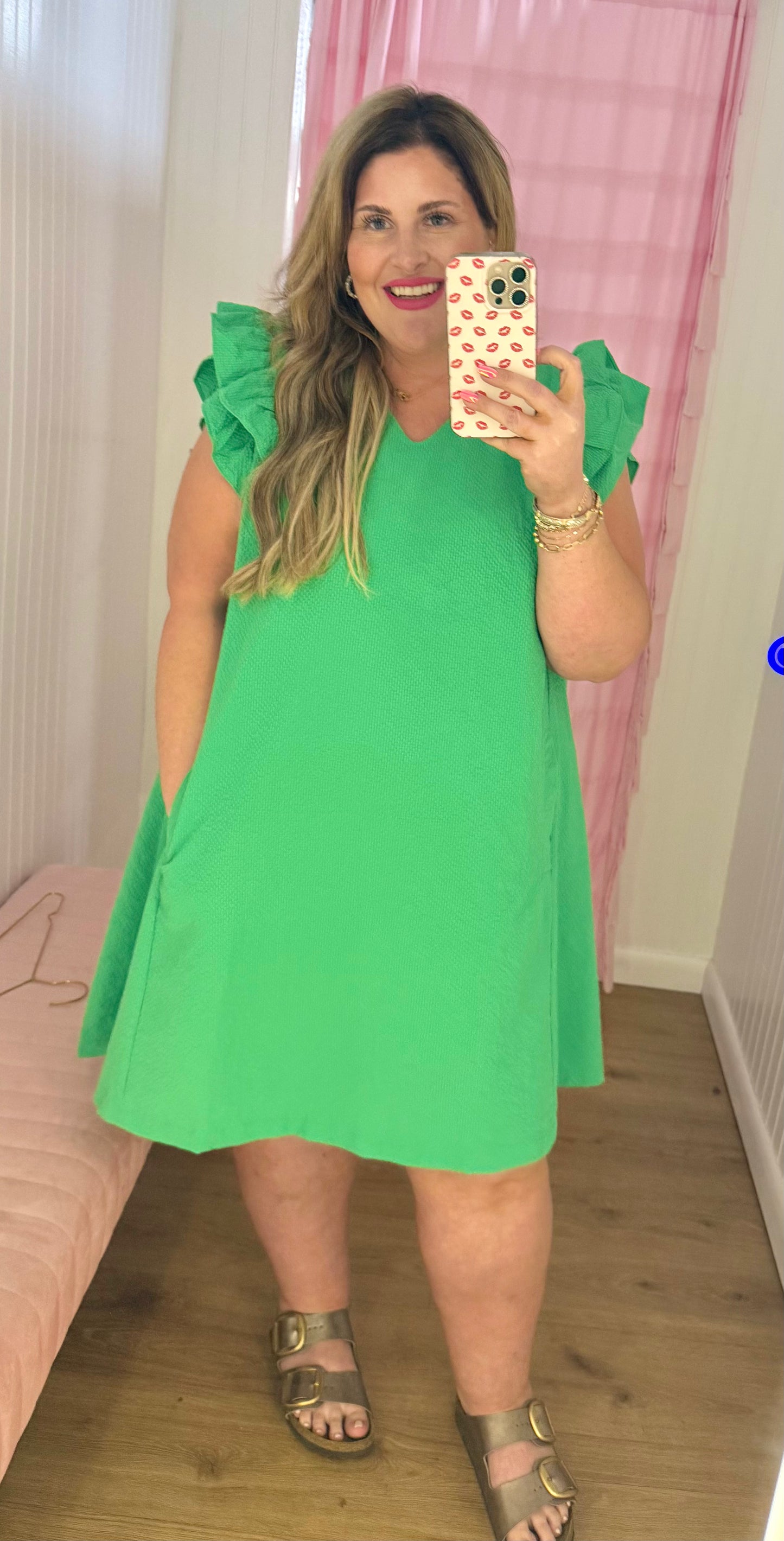 Plus size ruffle sleeve short dress