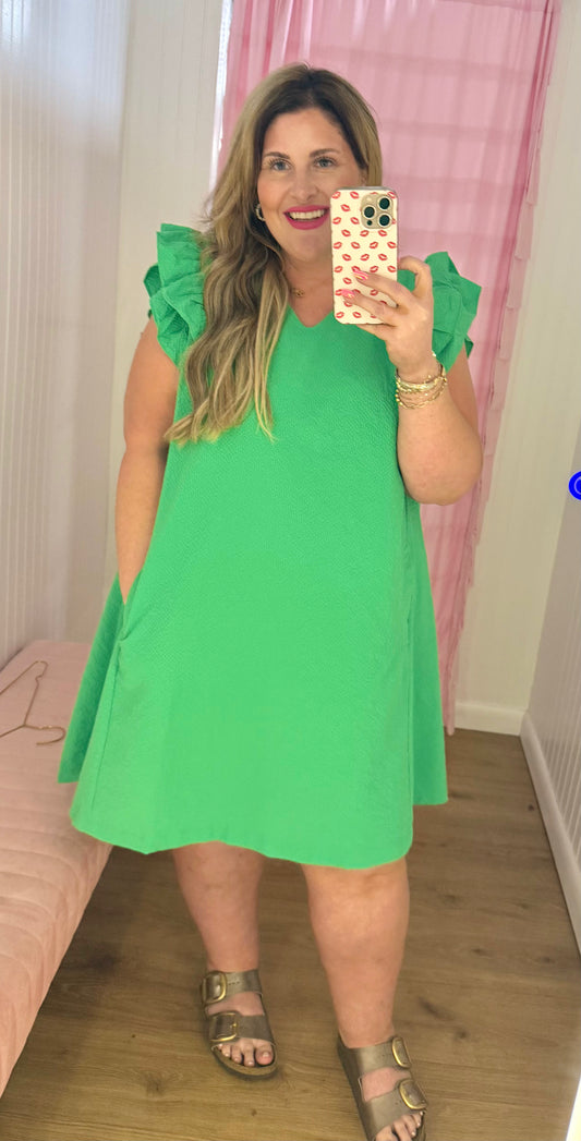 Plus size ruffle sleeve short dress