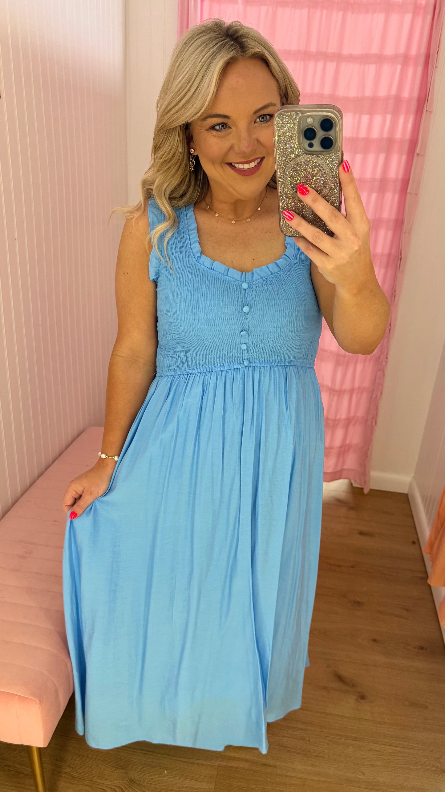 Blue sweetheart midi dress