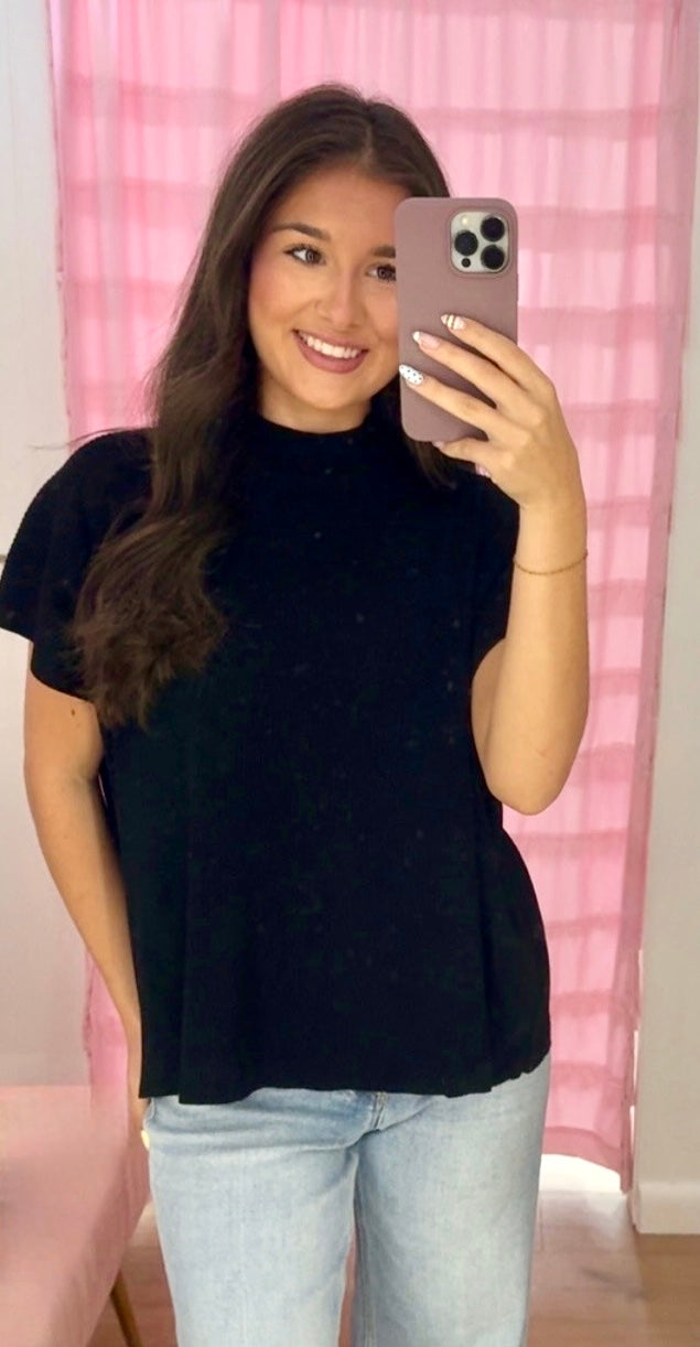 Black Mock neck short sleeve sweater
