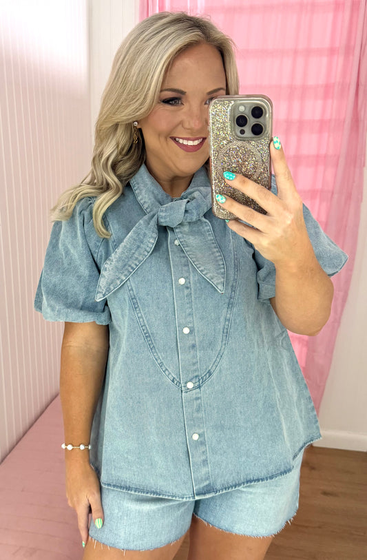 Blue Jean tie blouse