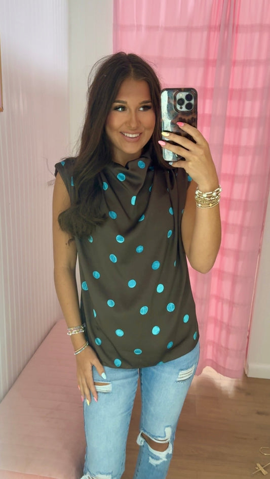 Polka dot mock neck top