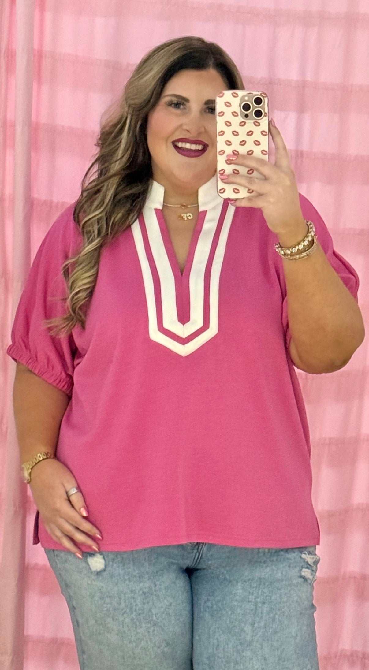 Plus pink/white top