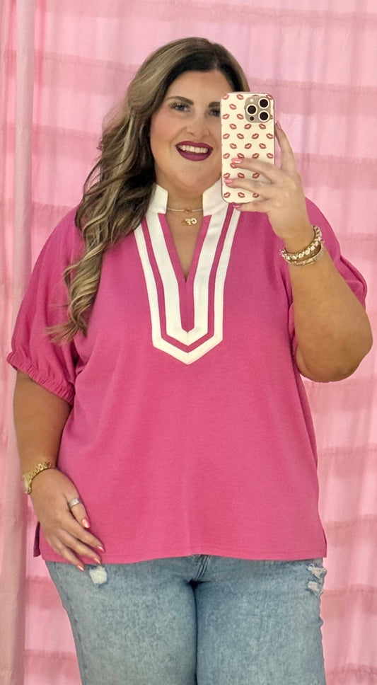 Plus pink/white top