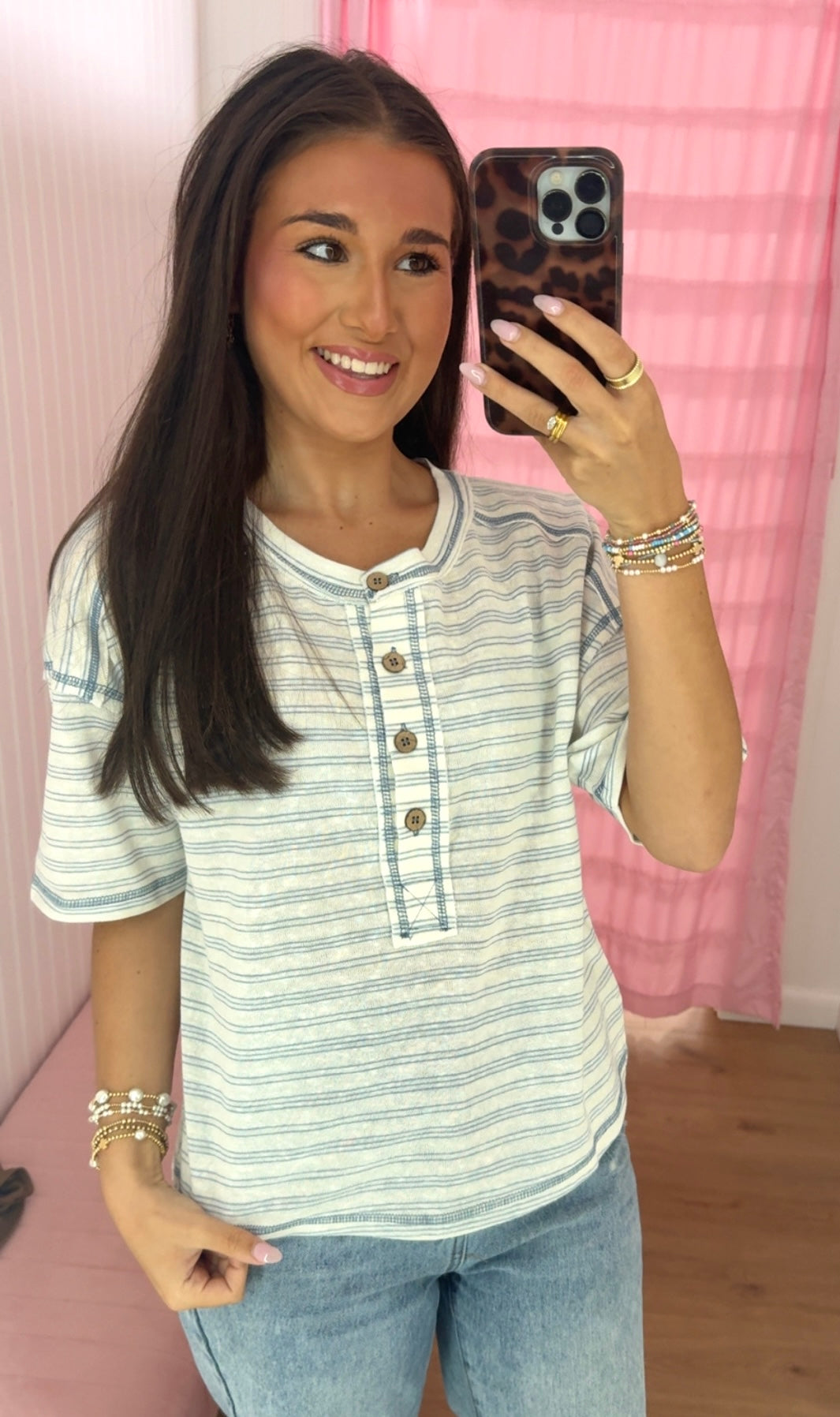 Blue stripe boxy knit top