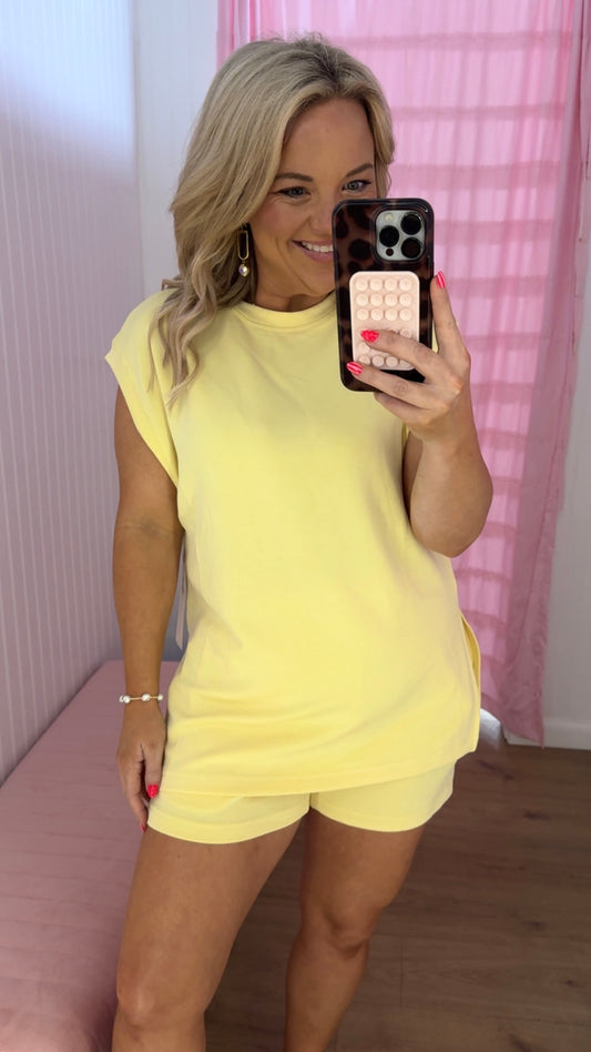 Yellow cap sleeve short set