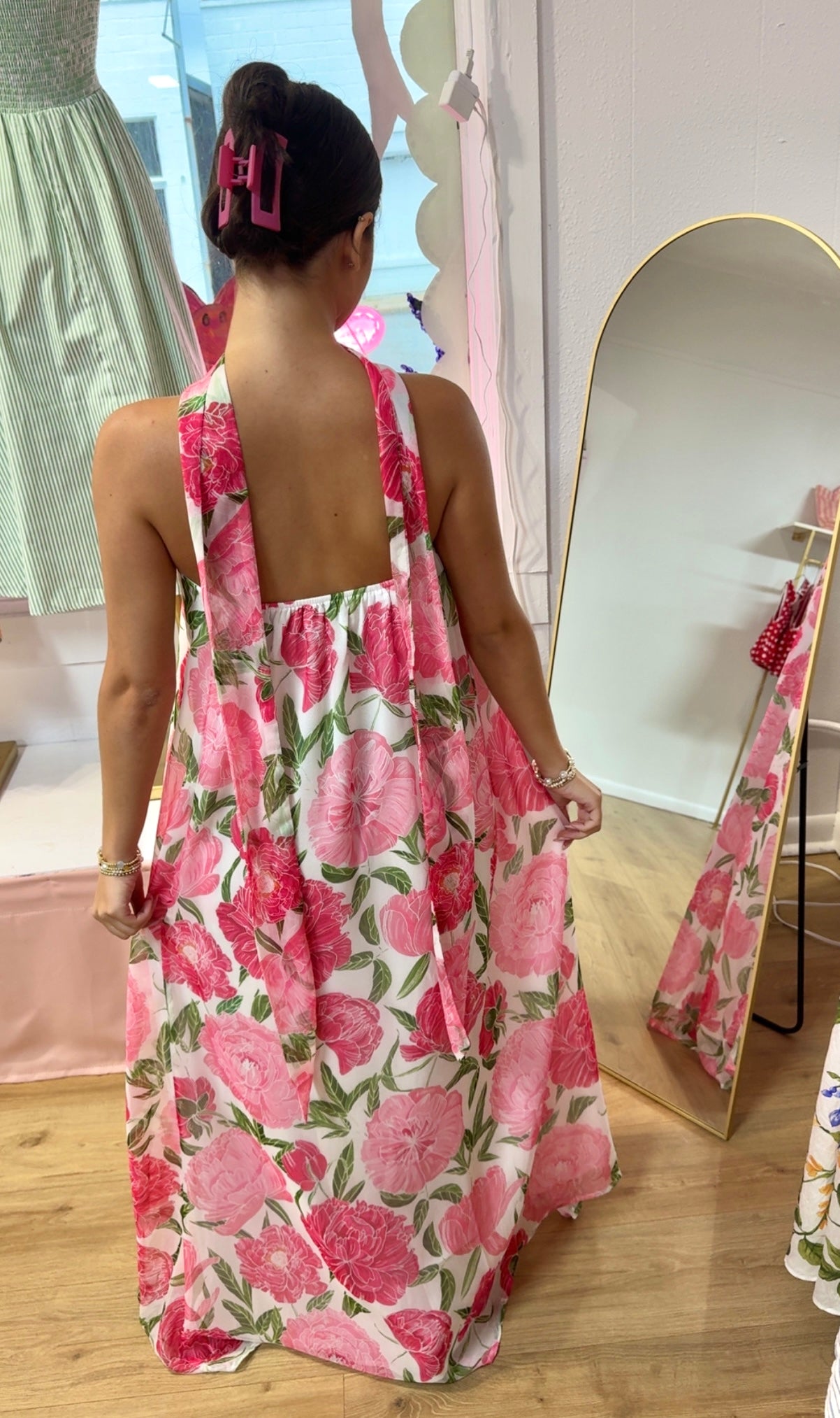 Pink floral maxi with scarf