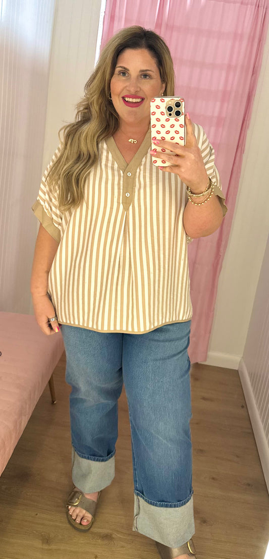 Plus latte stripe blouse