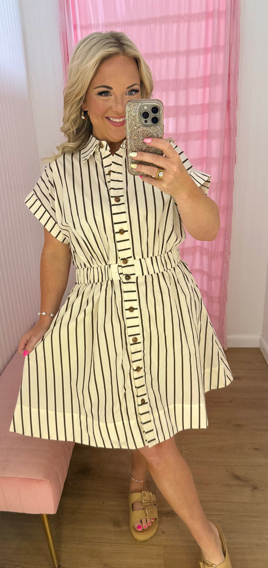 Brown stripe short dress