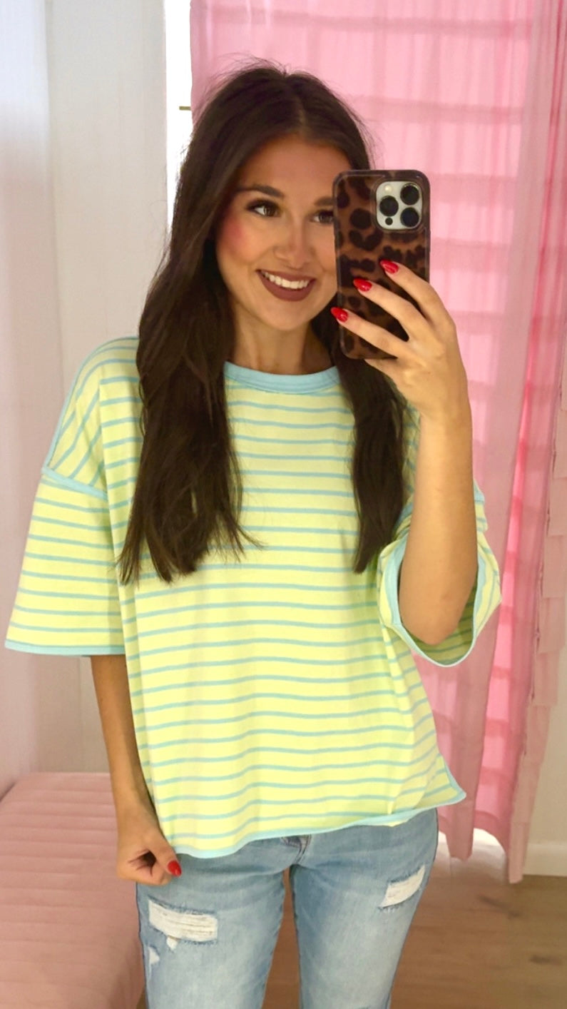 Mint green/blue /striped top