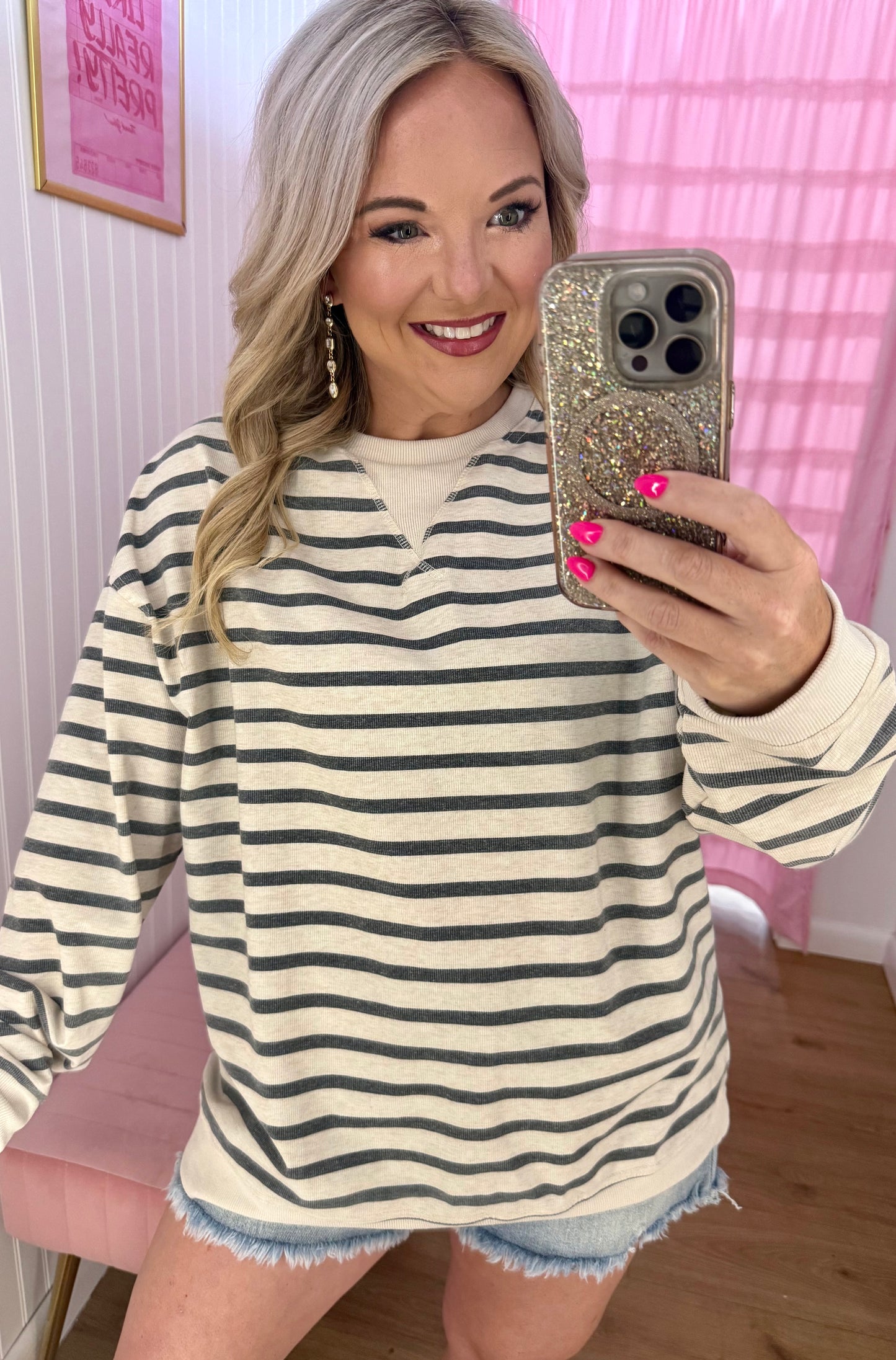 Grey/cream striped long sleeve