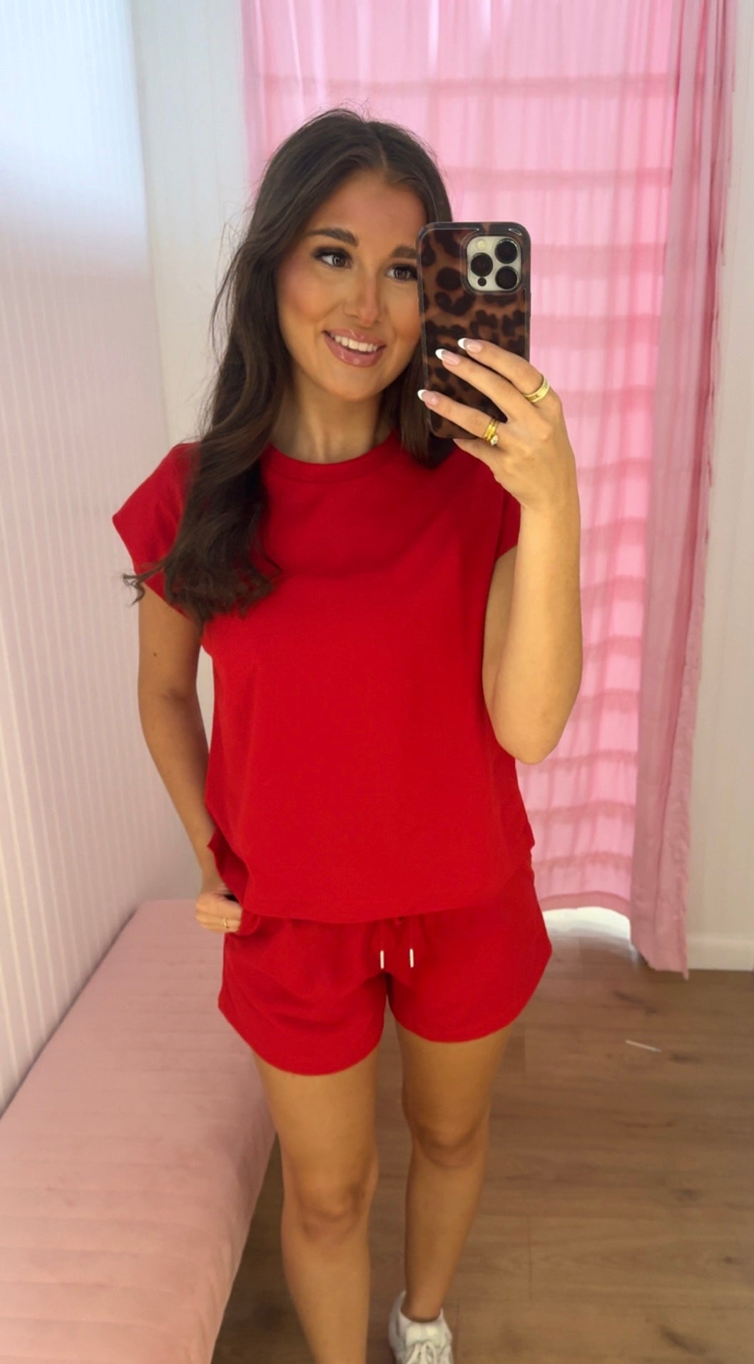 Red cap sleeve short set