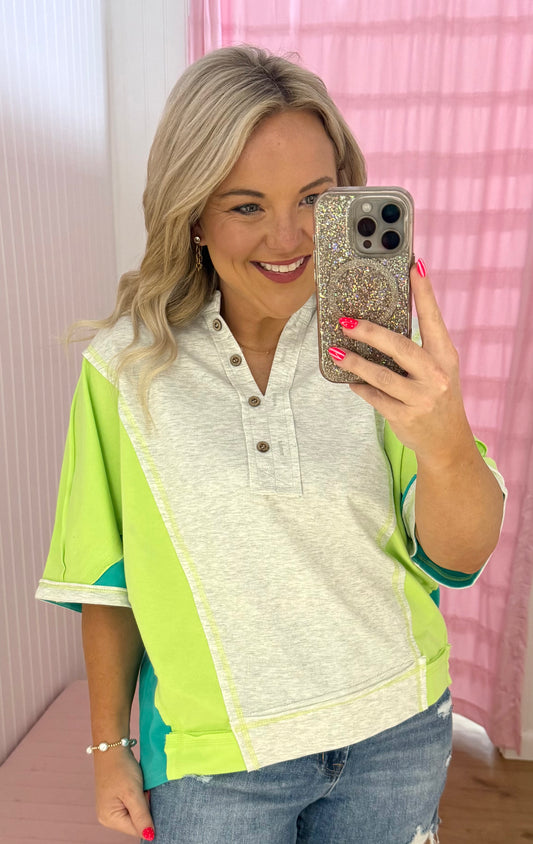 Neon green color block top