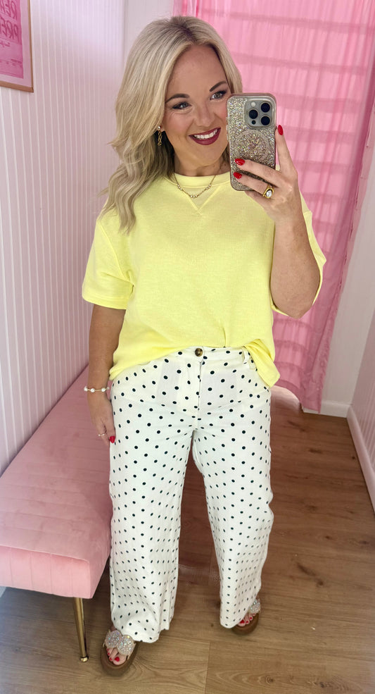 White polka dot pants