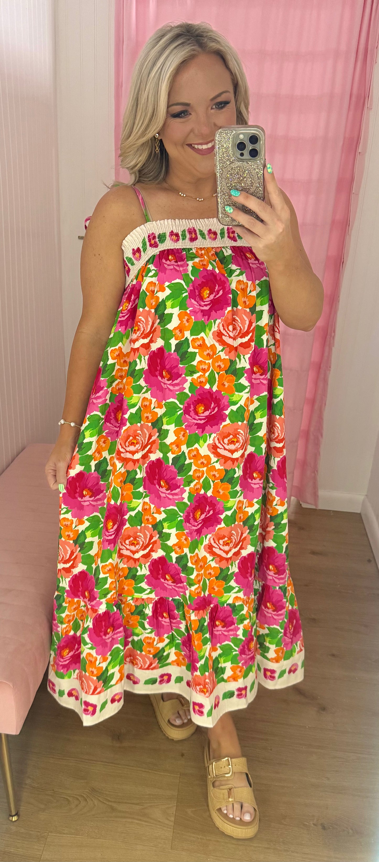 Floral border print midi dress
