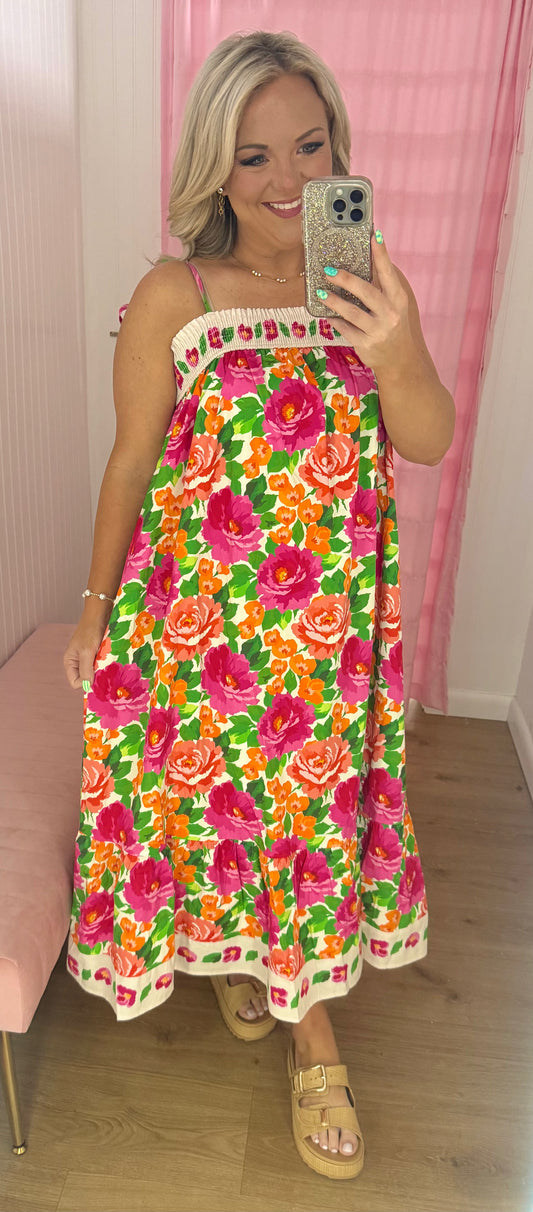 Floral border print midi dress