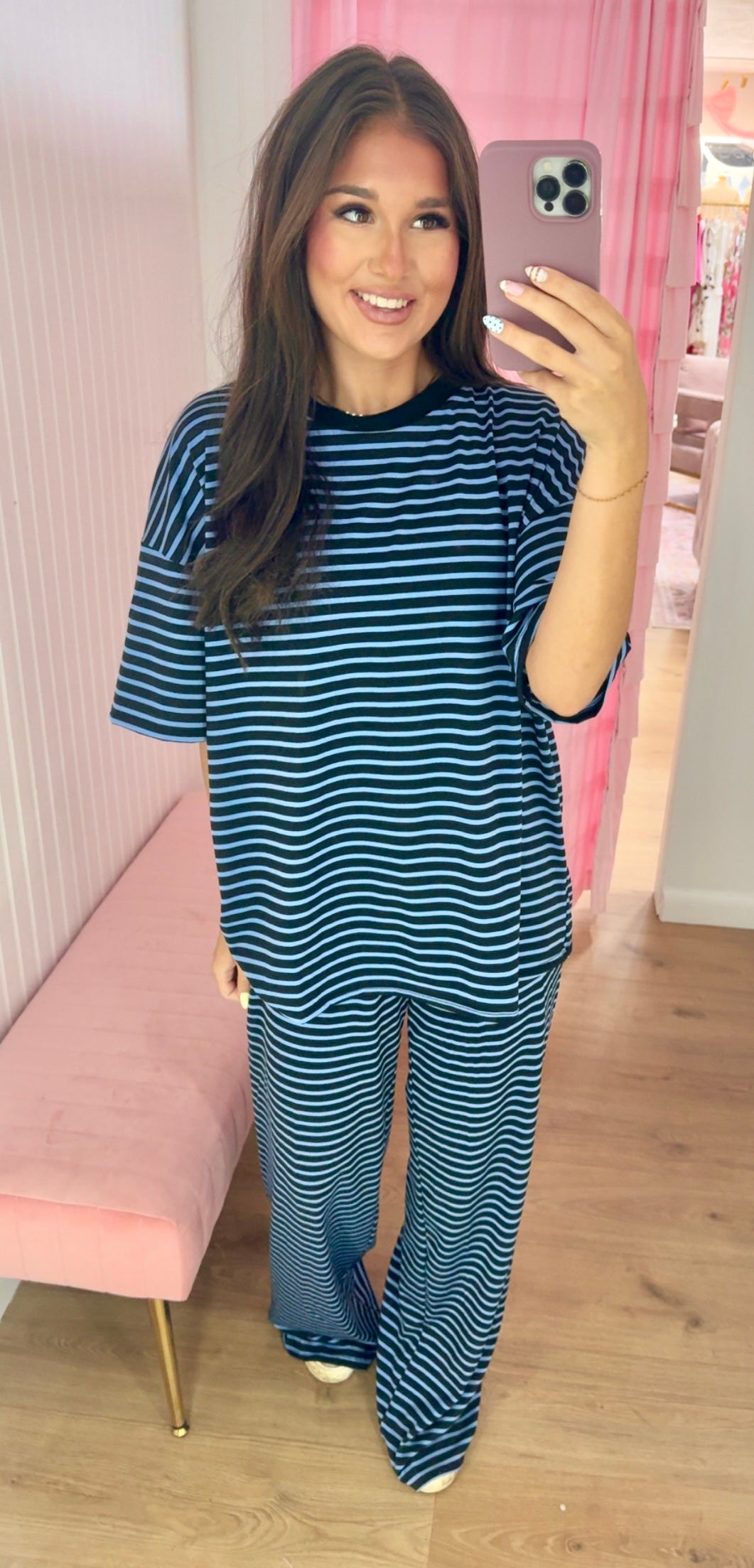 Blue stripe pant set